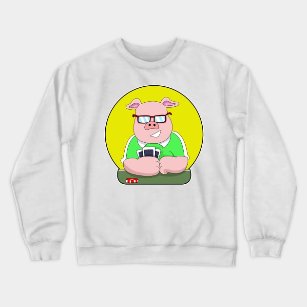 Pig at Poker with Cards Crewneck Sweatshirt by Markus Schnabel